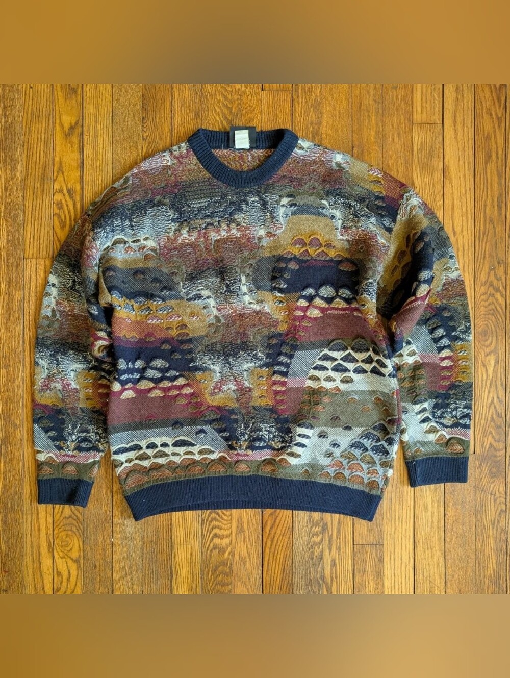 Vintage 90's Wool Blend 3-D Knit Crewneck Sweater Coogi Style
